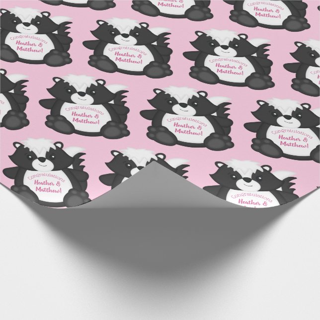 Skunk Baby Dusche Pink Geschenkpapier (Ecke)