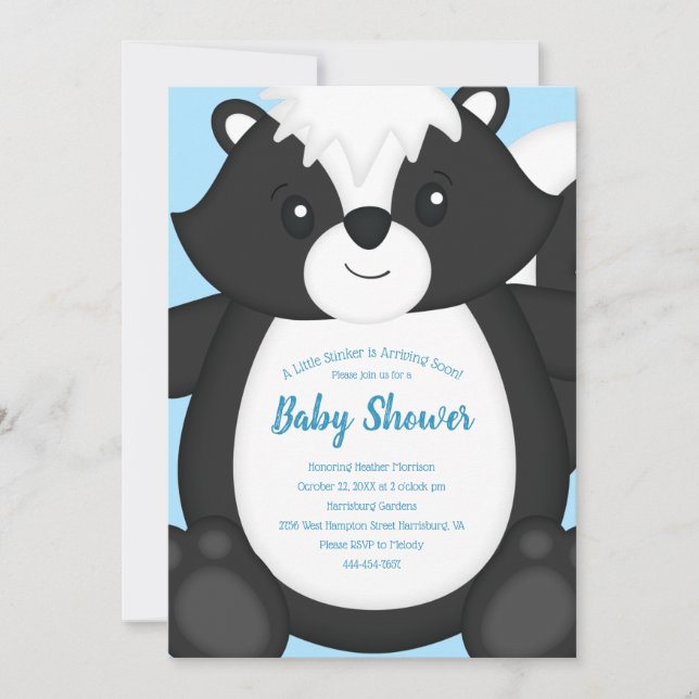 Skunk Baby Shower Blue Einladung (Vorderseite)