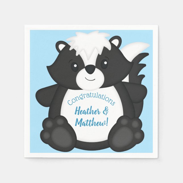 Skunk Baby Shower Blue Serviette (Vorderseite)