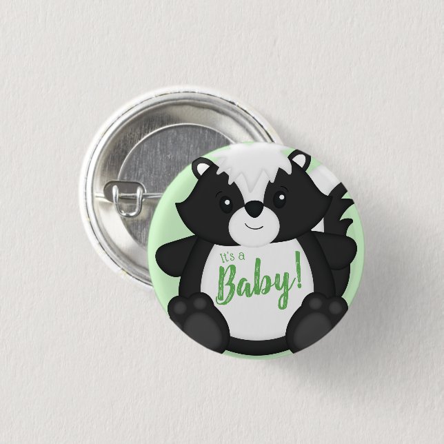 Skunk Baby Shower Green Button (Vorne & Hinten)