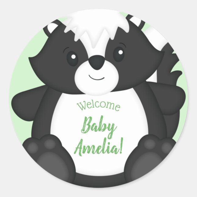 Skunk Baby Shower Woodland Animals Runder Aufkleber (Vorderseite)
