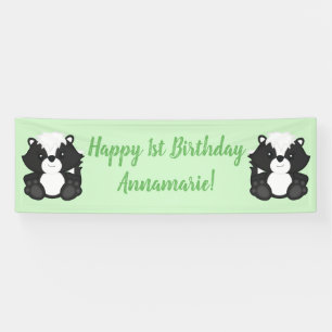 Skunk Birthday Party Green Banner