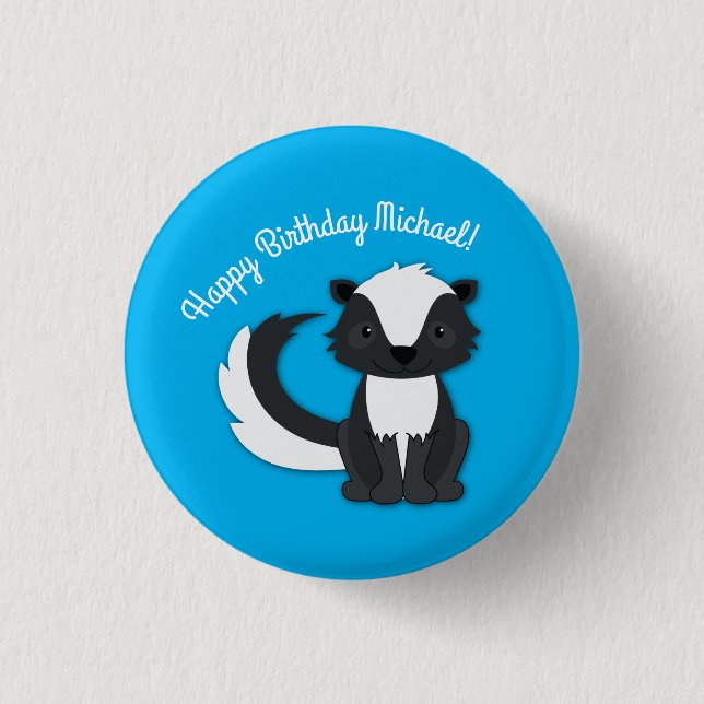 Skunk Birthday Party Kids Button (Vorderseite)