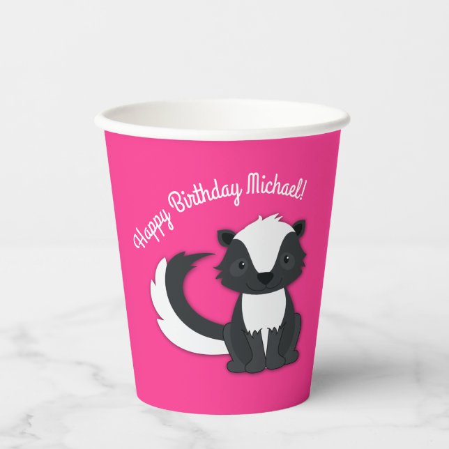 Skunk Birthday Party Kids Pink Paper Cups Pappbecher (Vorderseite)