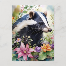 Skunk Floral Portrait Art Postkarte