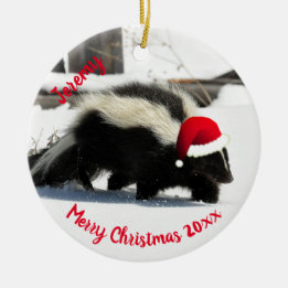 Skunk in Weihnachtsmannmütze Keramik Ornament