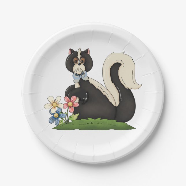 Skunk mit Blume Pappteller (Vorderseite)