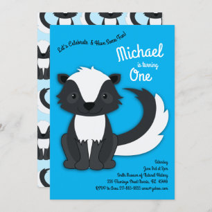 Skunk Niedlich Kids 1. Geburtstag Party Blue Boys Einladung