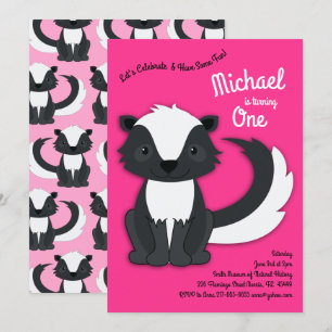 Skunk Niedlich Kids 1st Geburtstag Party Pink Girl Einladung