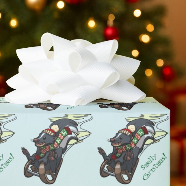 Skunk On Sled Smelly Christmas Sledging Cartoon Geschenkpapier (Von Creator hochgeladen)