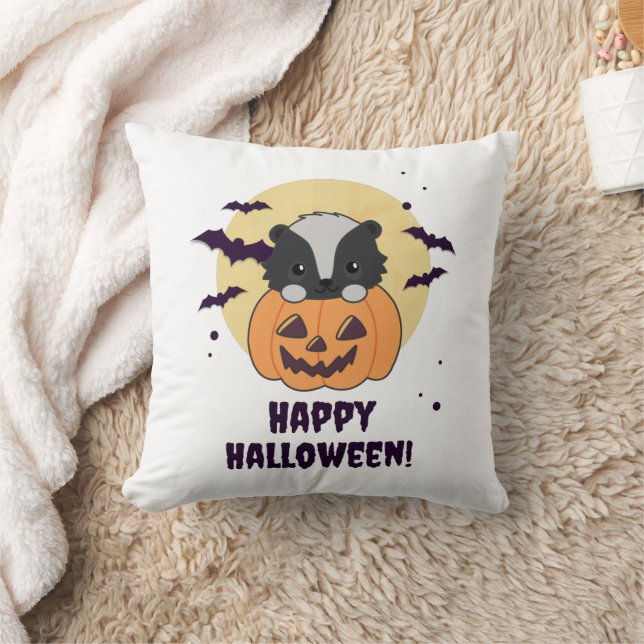 Skunk Pumpkin Niedlich Skunks Happy Halloween Kissen (Decke)