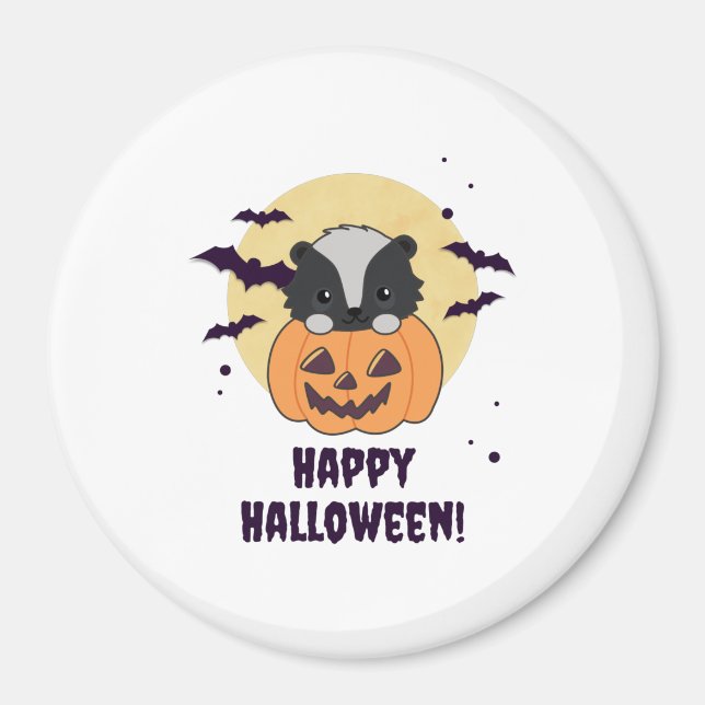 Skunk Pumpkin Niedlich Skunks Happy Halloween Magnet (Vorne)