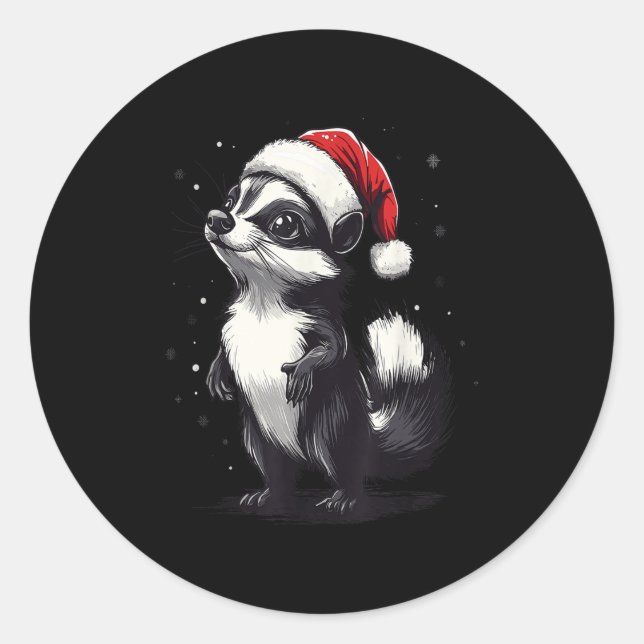 Skunk Santa Hat Funny Xmas Skunk Lovers Christmas  Runder Aufkleber (Vorderseite)