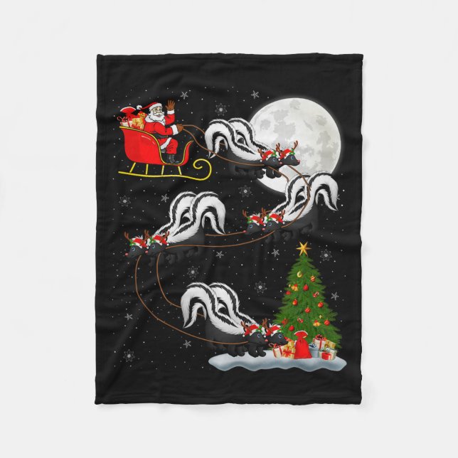 Skunk Santa Sleigh Flying Funny Magical Christmas  Fleecedecke (Vorderseite)