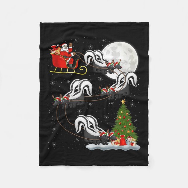 Skunk Santa Sleigh Flying Funny Magical Christmas  Fleecedecke (Vorderseite)