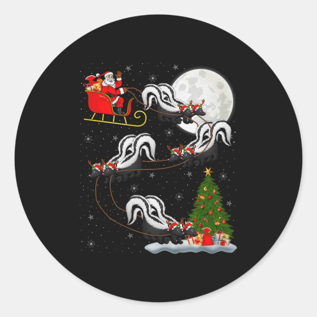 Skunk Santa Sleigh Flying Funny Magical Christmas  Runder Aufkleber (Vorderseite)