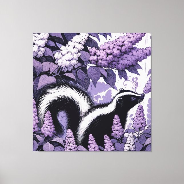Skunk Skunks und Lilac Bush Lila Leinwanddruck (Vorderseite)