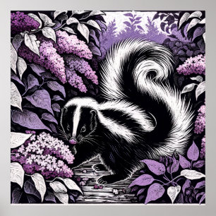 Skunk Skunks und Lilac Bush Lila Poster