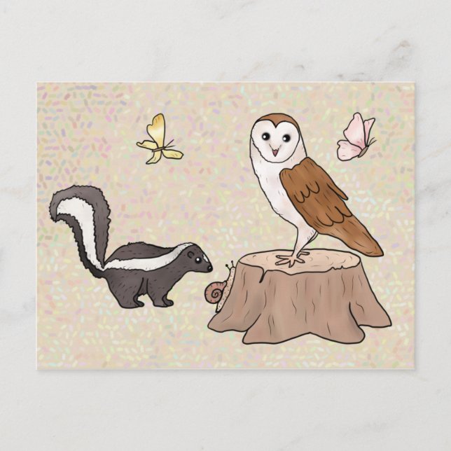Skunk und Eule Postkarte (Vorderseite)