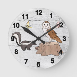 Skunk und Eule Runde Wanduhr