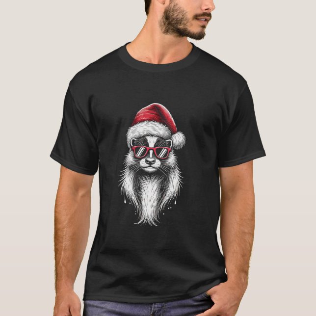 Skunk Weihnachtsmannmütze Christmas Pajama Funny S T-Shirt (Vorderseite)
