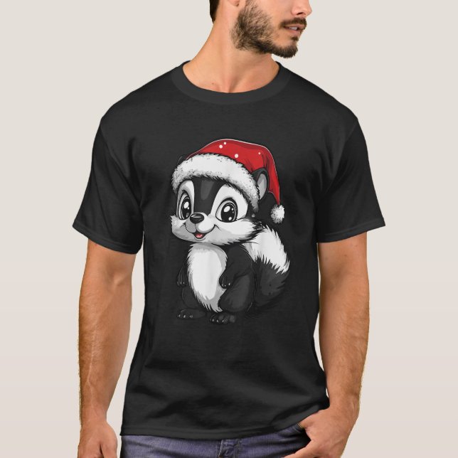 Skunk Weihnachtsmannmütze Xmas Boys Girls T-Shirt (Vorderseite)