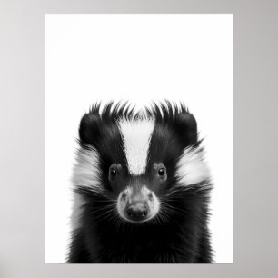 Skunk Woodland Modernes Portrait Schwarz-weiß Poster