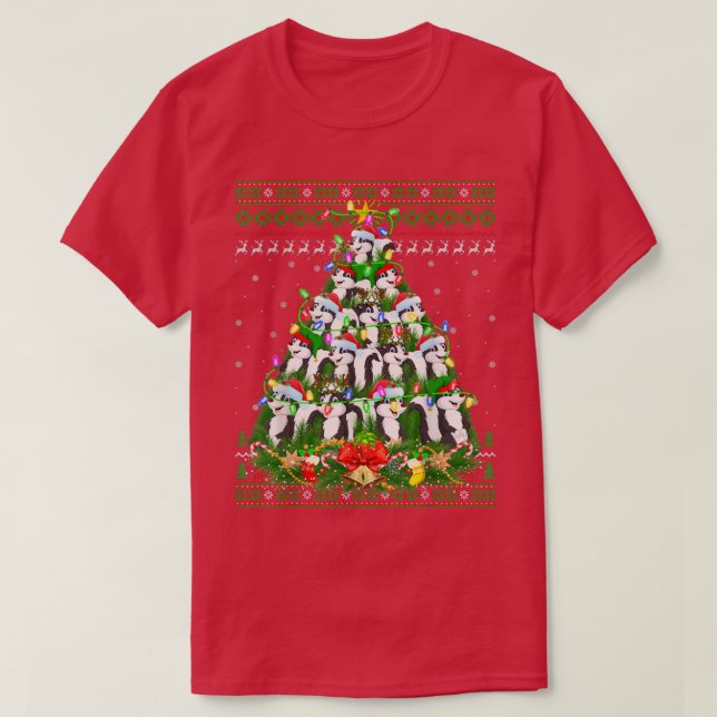 Skunk Xmas Lighting Tree Santa Skunk Ugly Christma T-Shirt (Design vorne)