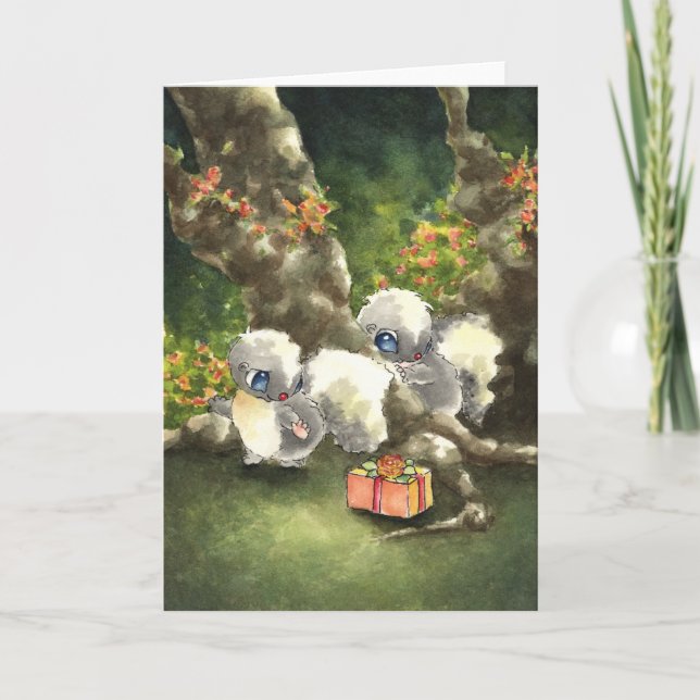 Skunks mit einem Geschenk Karte (Vorderseite)