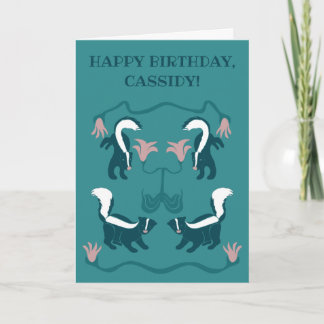 Skunks und Blume Dunkler Aquamariner Geburtstag Karte