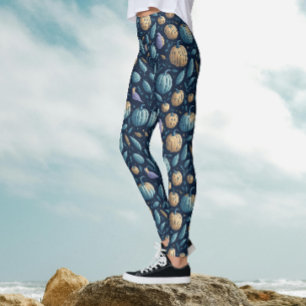 Skurril Blau Orange Kürbis Halloween Muster  Leggings