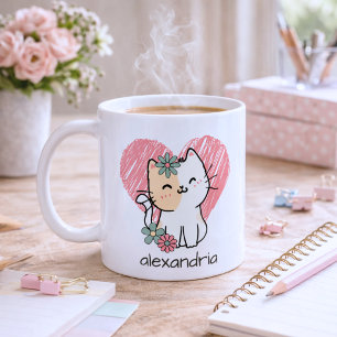Skurril Boho-Katzen-Monogramm Kaffeetasse