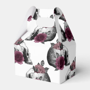 Skurril-burgunderrote Blumenschädel gotische Hochz Geschenkschachtel