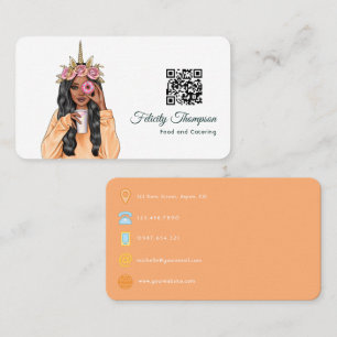 Skurril Donut Einhorn Dame Essen Catering QR Code Visitenkarte