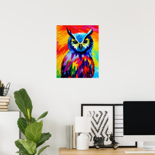 Skurril-Eulen-Kunstposter - Farbige Aquarelle Poster