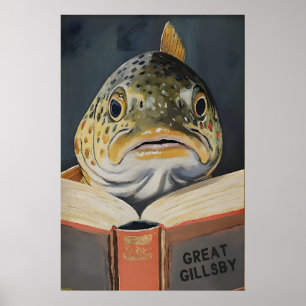 Skurril Fisch Buchliebhaber Wandkunst Literarisch Poster