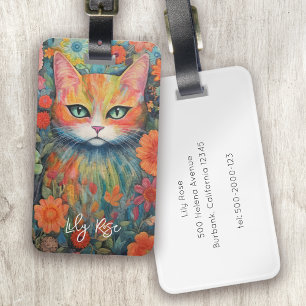 Skurril floral gesteppte Katzenmonogramm Gepäckanhänger