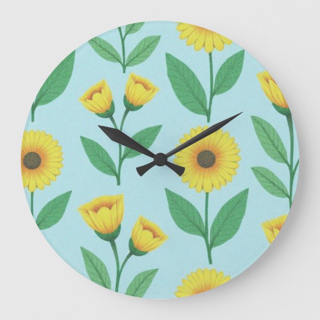 Skurril Frohe Blüte Große Wanduhr (Vorderseite)
