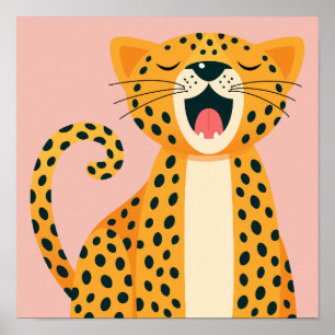 Skurril gähnender Gepard Safari Tier Cartoon Poster