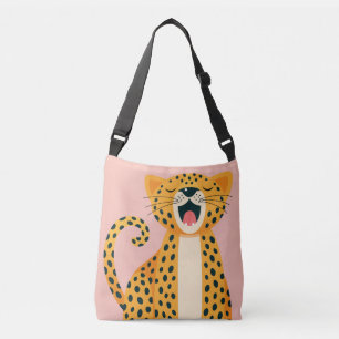 Skurril gähnender Gepard Safari Tier Cartoon Tragetaschen Mit Langen Trägern