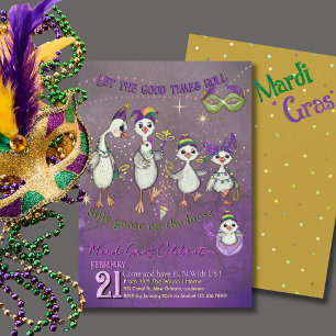 Skurril Gänsefamilie Mardi Gras Lila Gelb Einladung