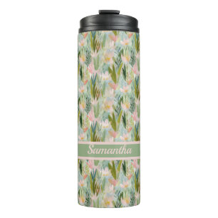 Skurril-grüne florale personalisierte  thermosbecher