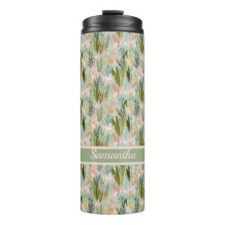 Skurril-grüne florale personalisierte thermosbecher