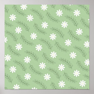 Skurril-grüne florale Retro-Muster, fröhlich Poster