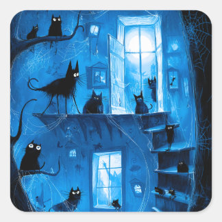 Skurril Halloween Gothic Gruselige Schwarze Katzen Quadratischer Aufkleber