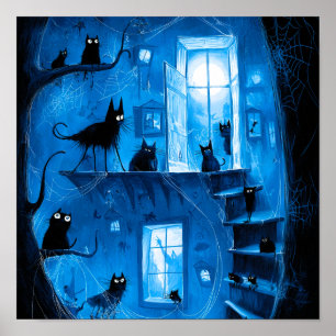 Skurril Halloween gotische gruselige schwarze Katz Poster