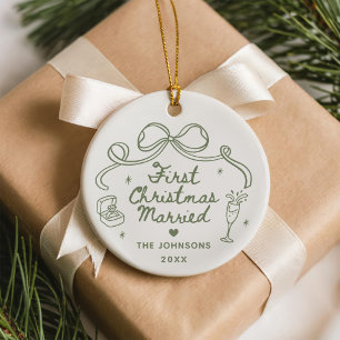 Skurril Handgezeichnete Erste Weihnachten Verheira Keramik Ornament