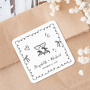 Skurril Handgezeichneter Welliger Rahmen Hochzeit Quadratischer Aufkleber