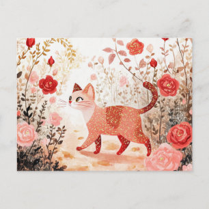 Skurril & Katze in einem Rosengarten Feiertagspostkarte