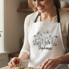 Skurril-lineare Wildblumen-Kunst Schürze
